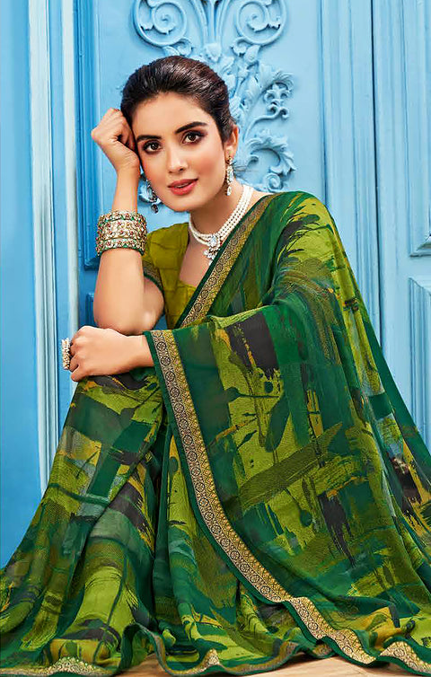 Designer Green Georgette Printed Saree for Casual Wear (D509)