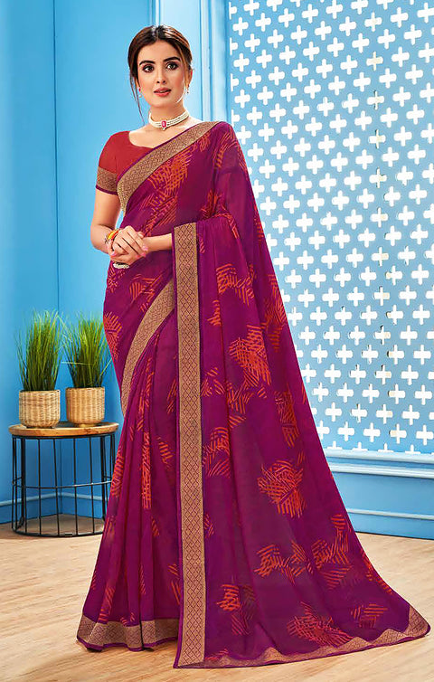 Designer Purple Georgette Printed Saree for Casual Wear (D511)