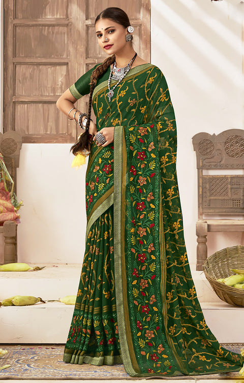 Designer Green & Yellow Color Printed Saree For Casual & Party Wear (D645)