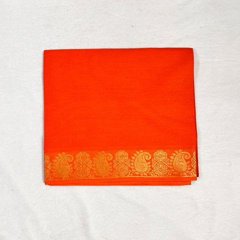 Orange With Golden Border Design Cotton Rubia Unstiched Blouse Piece Material (D24)