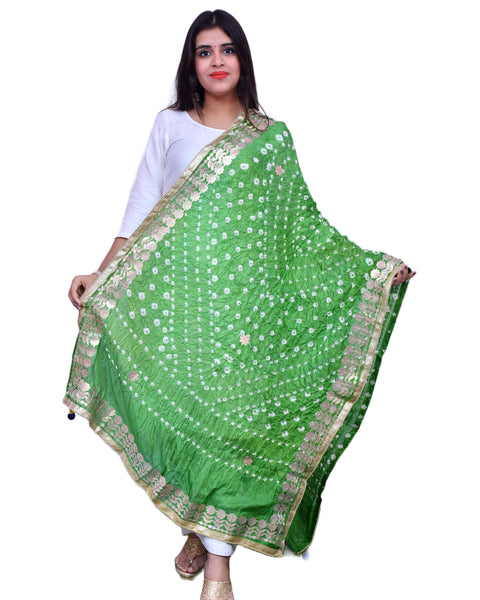 Fashionable Women's Green Bandhej Dupatta/Chunni For Casual, Party (D27)