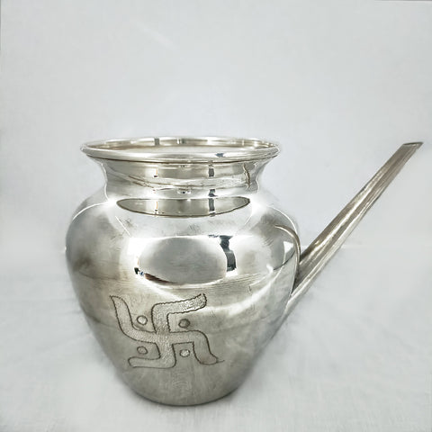 925 Sterling Silver Designer Karwa Puja Kalash, Fabulous Silver Utensils with Nozzles for Karwa Chauth (Medium) - PAAIE