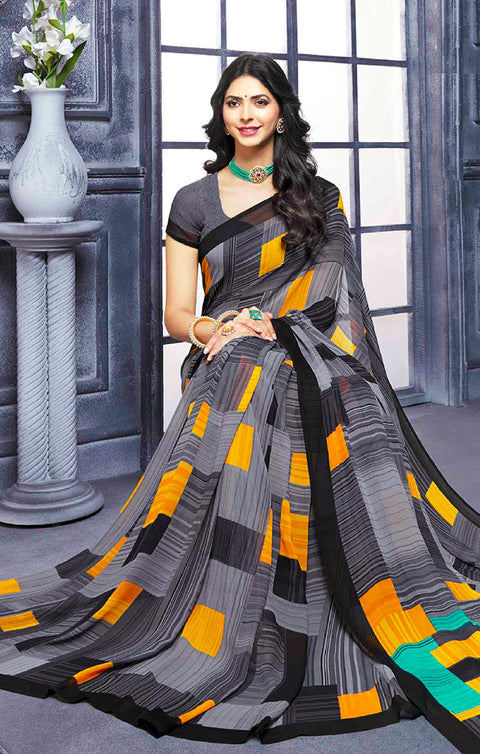 Designer Gary/Black Georgette Printed Saree for Casual Wear (D426)