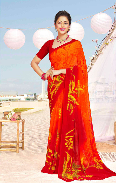 Designer Orange/Red Georgette Printed Saree for Casual Wear (D413)