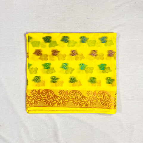 Lemon Yellow With Multi Color Buti Design Cotton Rubia Unstiched Blouse Piece Material (D26)