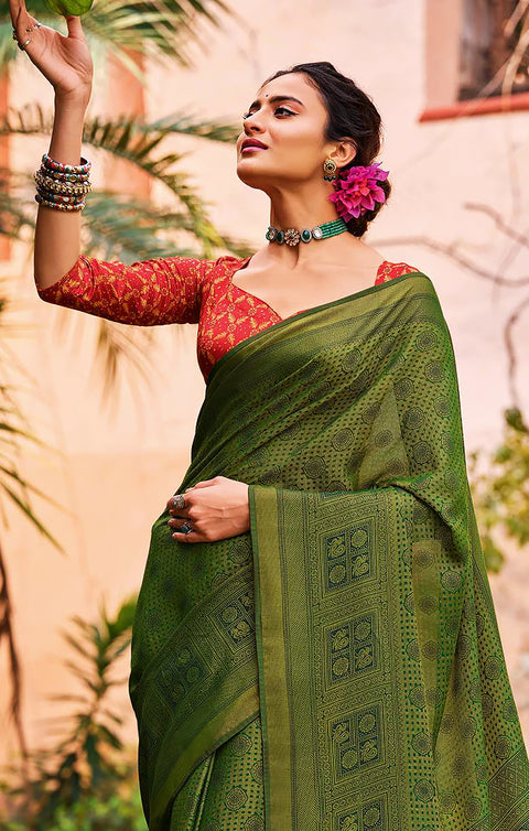 Designer Olive Green Brasso Printed Saree for Casual Wear (D450)