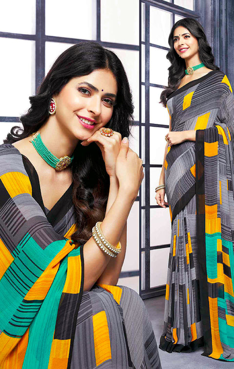 Designer Gary/Black Georgette Printed Saree for Casual Wear (D426)