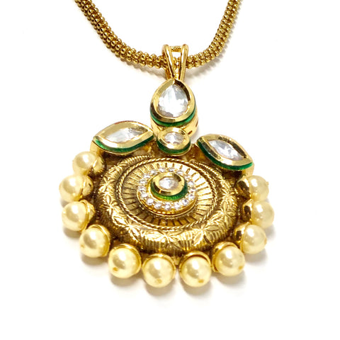 Gold Plated Kundan Pendant set - PAAIE