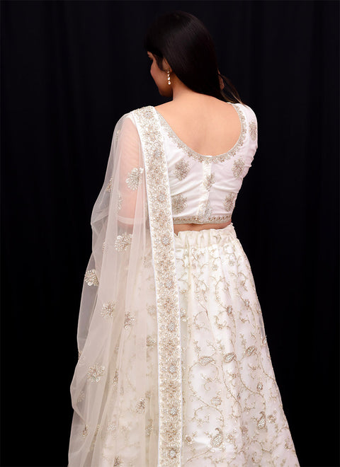 Designer Wedding Affair Off- White Heavy Embroidered Net Lehenga Choli (D138)