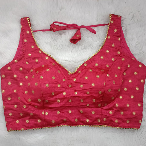 Gorgeous Printed Pink Designer Readymade Blouse in Silk (Design 281)