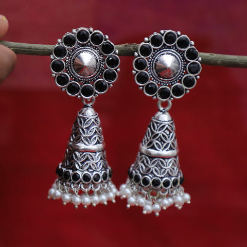 Oxidised Silver Plated Metal Earrings with Beads for Women (E135) - PAAIE