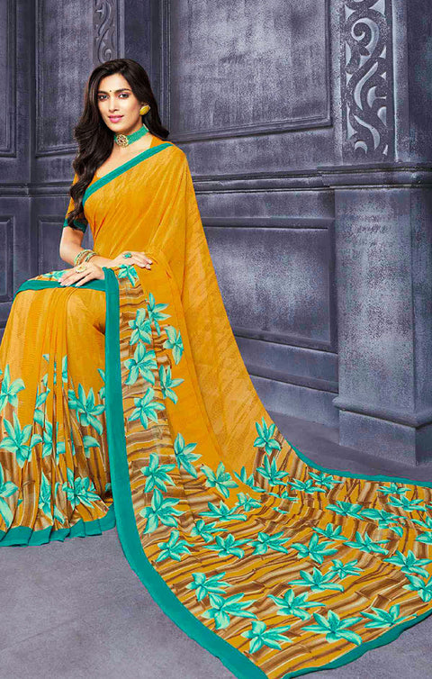 Designer Yellow/Green Georgette Printed Saree for Casual Wear (D427)