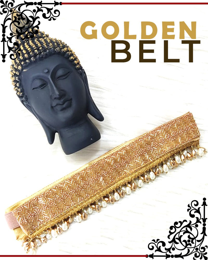 Golden Color Pearl Work Kamarband Bridal Belt / Sari Belt For Women With  Embroidery (B18)