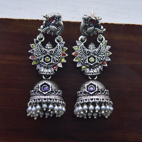 Oxidised Silver Plated Metal Earrings with Beads for Women (E159) - PAAIE