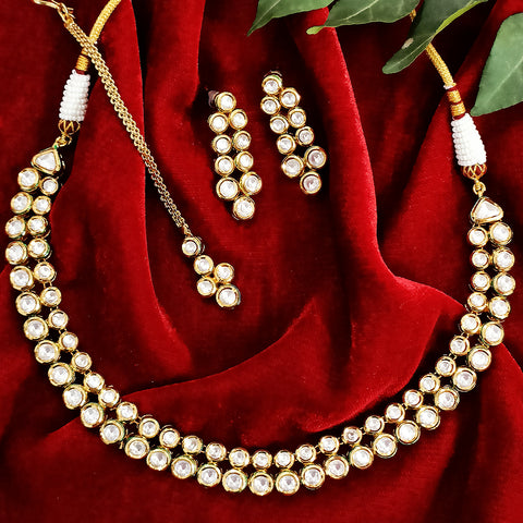 Gold Plated Circular Kundan Design Necklace Set