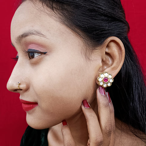 Designer Kundan Gold Plated Studs (Design 48)