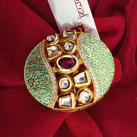 Gold Plated Adjustable Kundan Ring (Design 62) - PAAIE