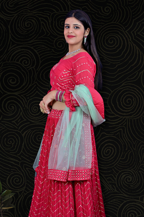 Designer Magenta Color Heavy Sequin Georgette Lehenga Choli For Party wear (D150)