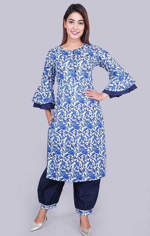 Premium Blue Designer Kurti with Pant For Ethnic Wear (K339) - PAAIE