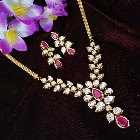 Designer Gold Plated Royal Kundan Ruby Necklace with Earrings (D284)