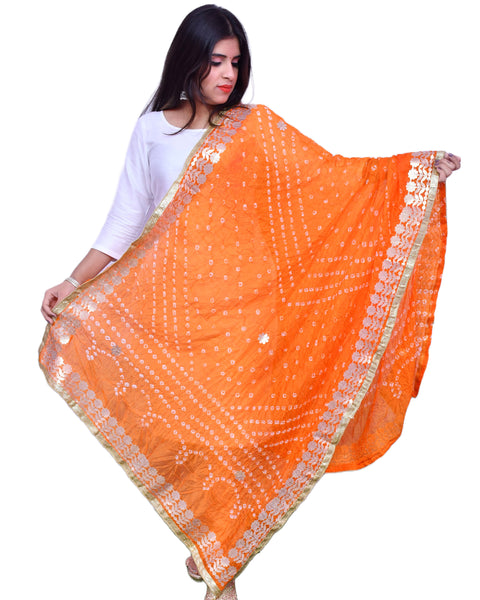 Fashionable Women's Orange Bandhej Dupatta/Chunni For Casual, Party (D24)