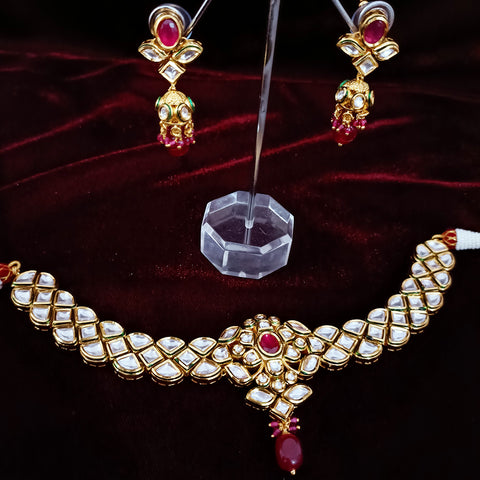 Designer Gold Plated Multi Layer Royal Kundan & Ruby Necklace with Earrings (D254)