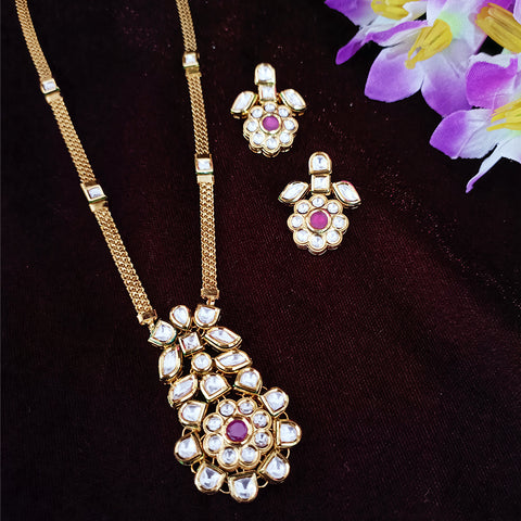 Designer Gold Plated Royal Kundan Ruby Pendant Set (D286)