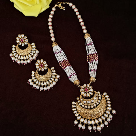 Designer Gold Plated Royal Kundan Ruby Pendant Set (D291)