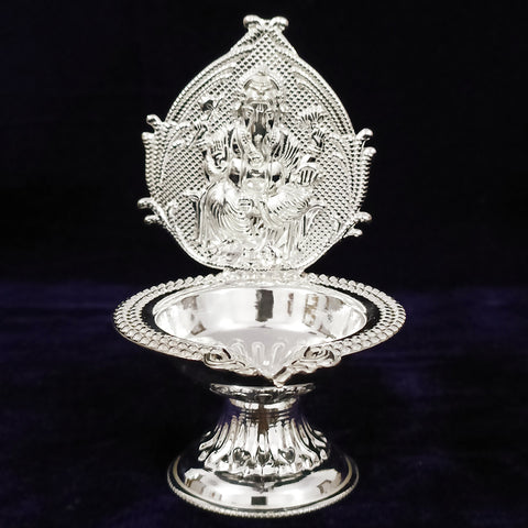925 Silver Ganesha Diya For Pooja, Diwali Pooja (Design 3) - PAAIE