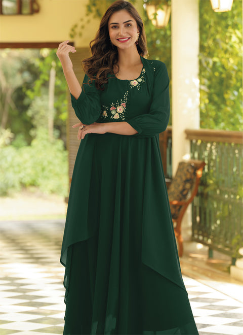 Designer Party Wear Gown Green Color Hand Work In Georgette (K791)