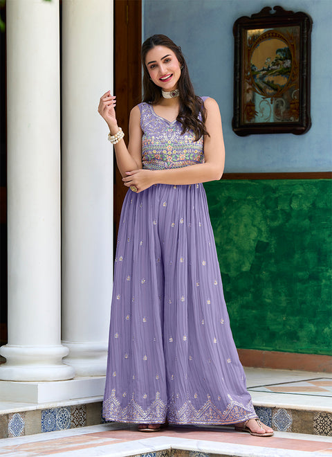 Georgette Fabric Lavender Color Function Wear Soothing Jump Suit (K800)