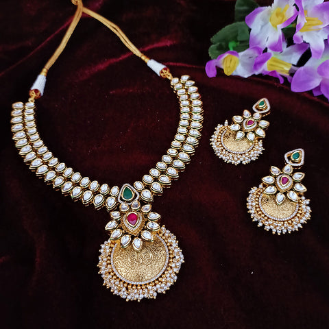Designer Gold Plated Two Layer Royal Kundan Necklace with Earrings (D281)