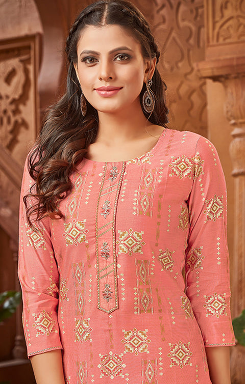 Designer Pink Color Suit with Pant in Modaal Printed (K589)