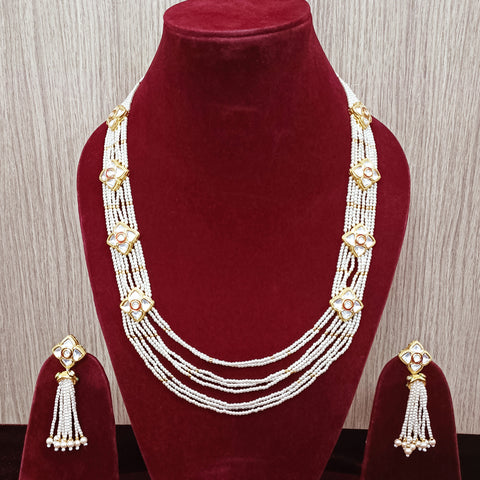 Designer Multi Layer Royal Kundan & Beads Long Necklace with Earrings (D298)