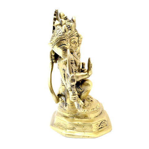 Seated Panchmukhi Hanuman Brass Statue, Hindu Monkey Deity Brass Hanuman Statuette, Hindu God Idols, Bajrang Bali Statue (Design 39)