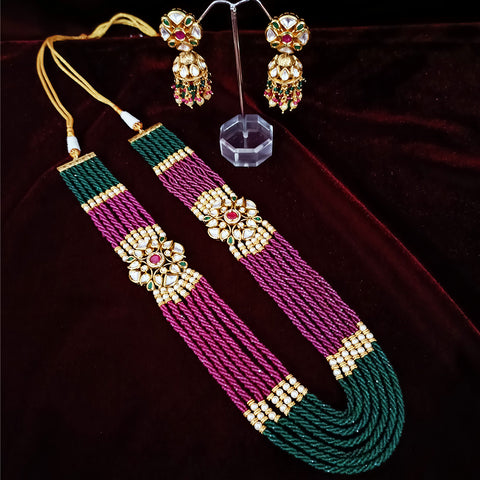 Designer Multi Layer Royal Kundan & Ruby Long Necklace with Earrings (D264)
