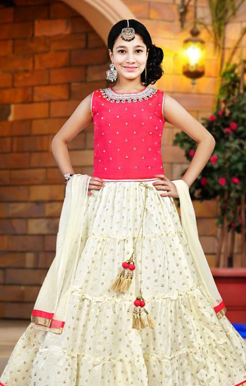 Lehenga Choli in Pink/White Color with Sequins & Embroidery Work