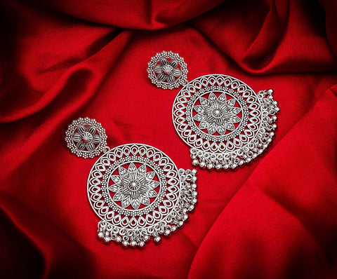 Large Circular Oxidized Earrings in German Silver - PAAIE
