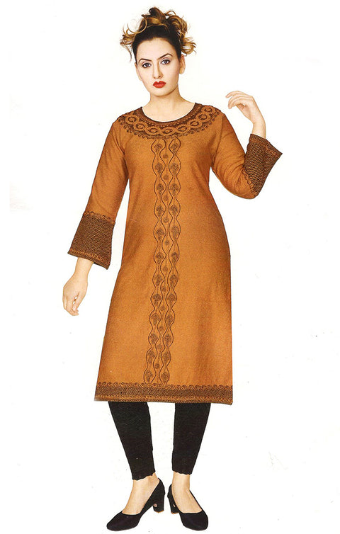 Smashing Brown Color Woolen Ethnic Kurti For Casual Wear (K414)
