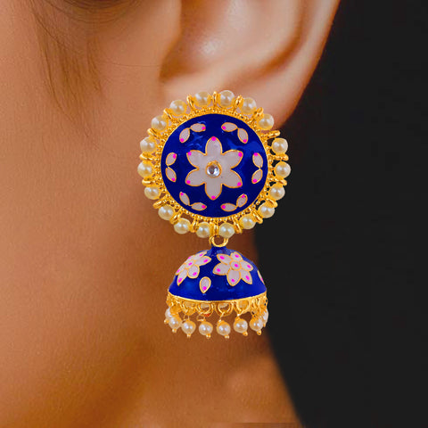 Blue Jhumki with White Floral Designer Studs - PAAIE