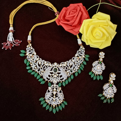 Designer Semi-Precious American Diamond Necklace with Earrings (D290)