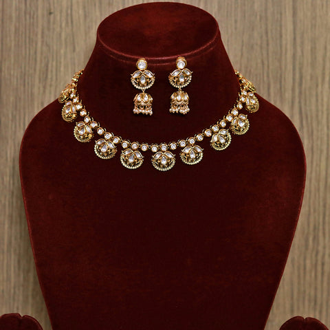 Designer Gold Plated Royal Kundan Necklace With Earrings (D580)