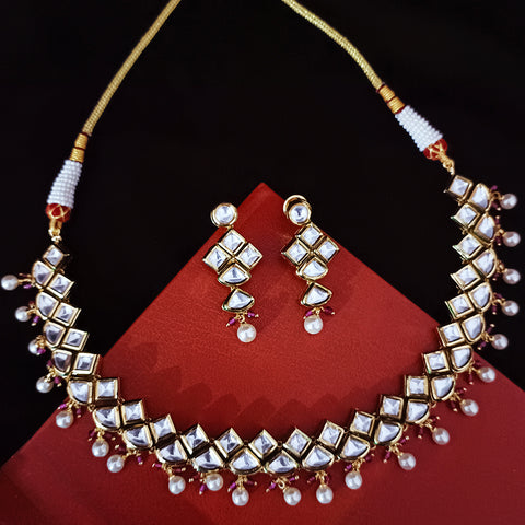 Designer Gold Plated Two Layer Royal Kundan Necklace with Earrings (D277)