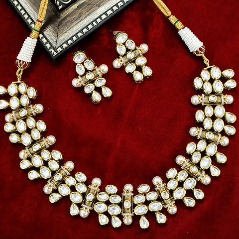 Bridal Designer Gold Plated White Kundan Set (D142) - PAAIE