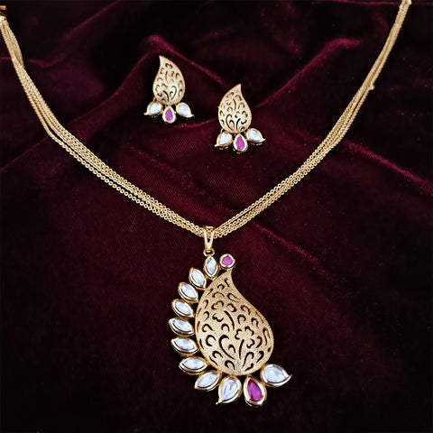Designer Gold Plated Royal Kundan Ruby Pendant Set (D245)