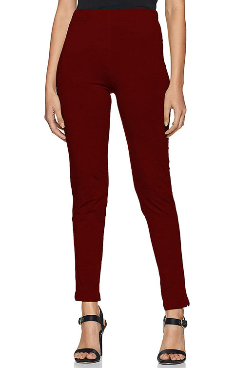 Ultra Soft Burgundy Color Hosiery Churidar Solid Leggings for Womens and Girls (D30)