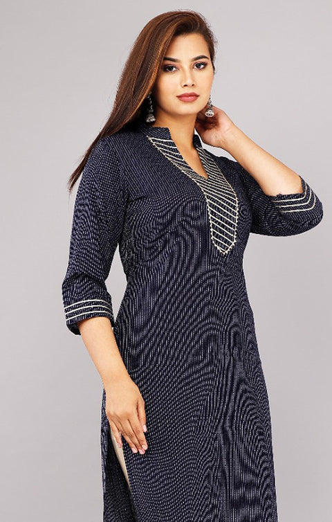 Groovy Navy Blue Cotton Kurti For Casual Wear Plus Size (K333) - PAAIE