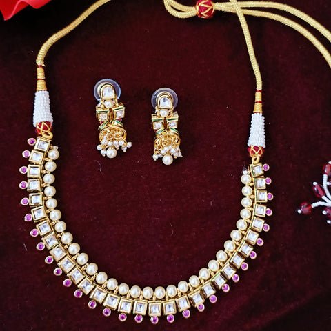 Designer Gold Plated Two Layer Royal Kundan Necklace with Earrings (D294)