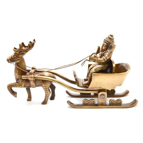 Brass Santa as Ganesha Showpiece, Showpieces for Home Decor, Ganesha on Chariot Showpiece (Design 43)
