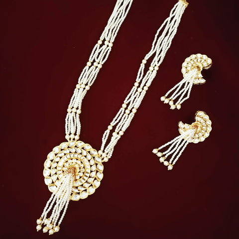 Designer Gold Plated Royal Kundan & Beaded Pendant Set (D304)